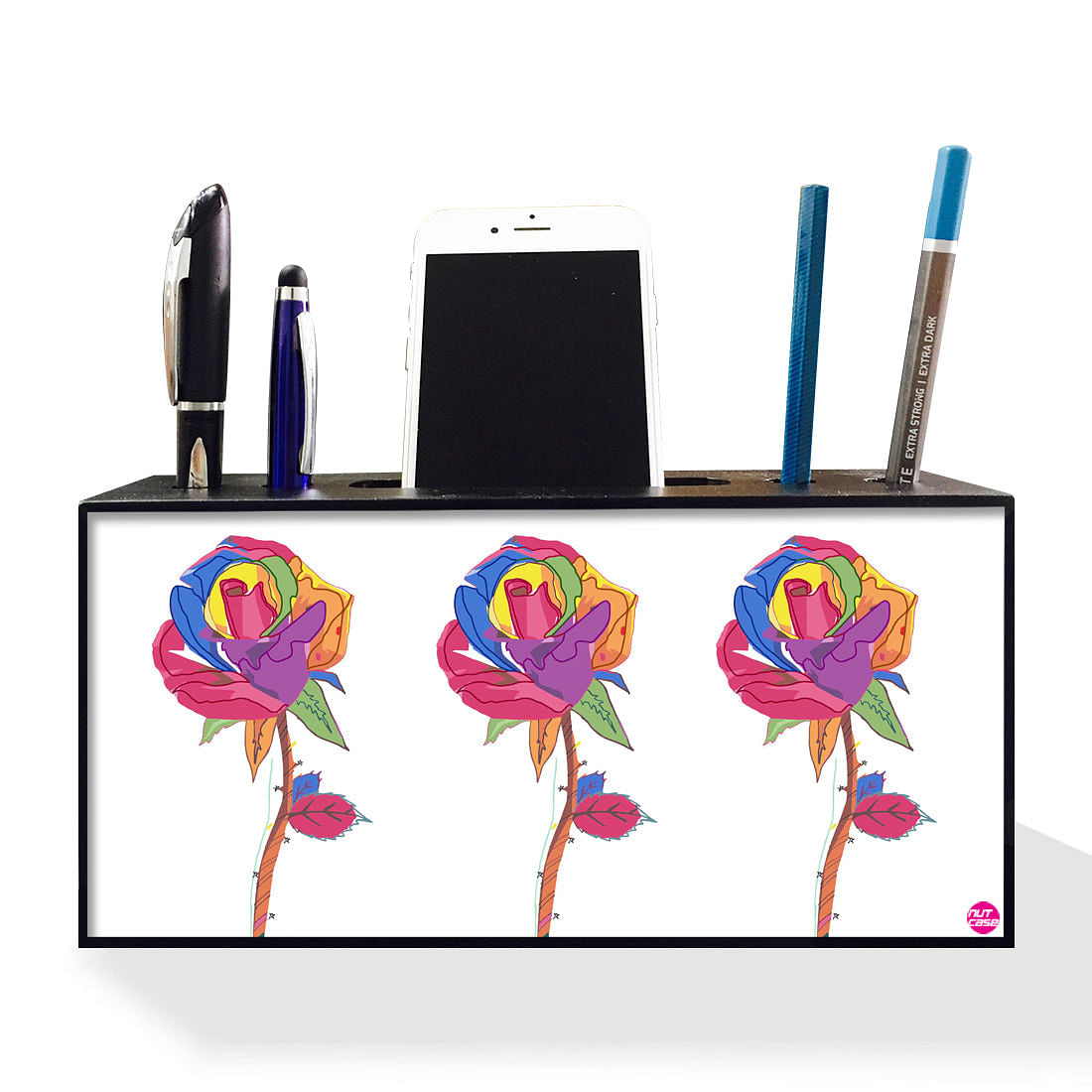 Pen Mobile Stand Holder Desk Organizer - POP Art Rose Nutcase