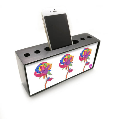 Pen Mobile Stand Holder Desk Organizer - POP Art Rose Nutcase