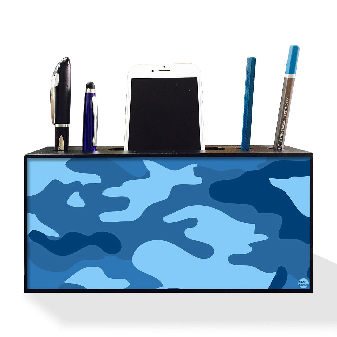 Pen Mobile Stand Holder Desk Organizer - Navy Blue Army Camouflage Nutcase