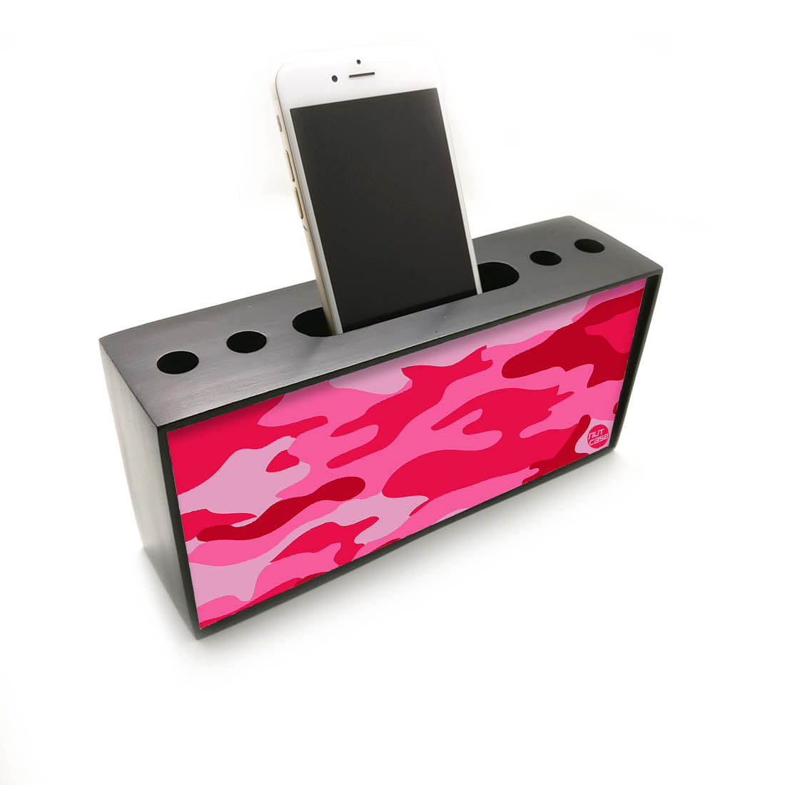 Pen Mobile Stand Holder Desk Organizer - Pink  Army Camouflage Nutcase