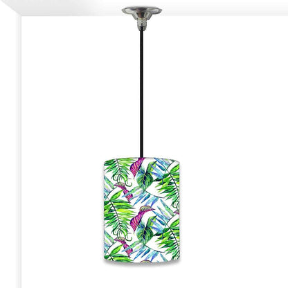 Ceiling Hanging Pendant Lamp Shade - Green and Purple Tropical Leaf Nutcase