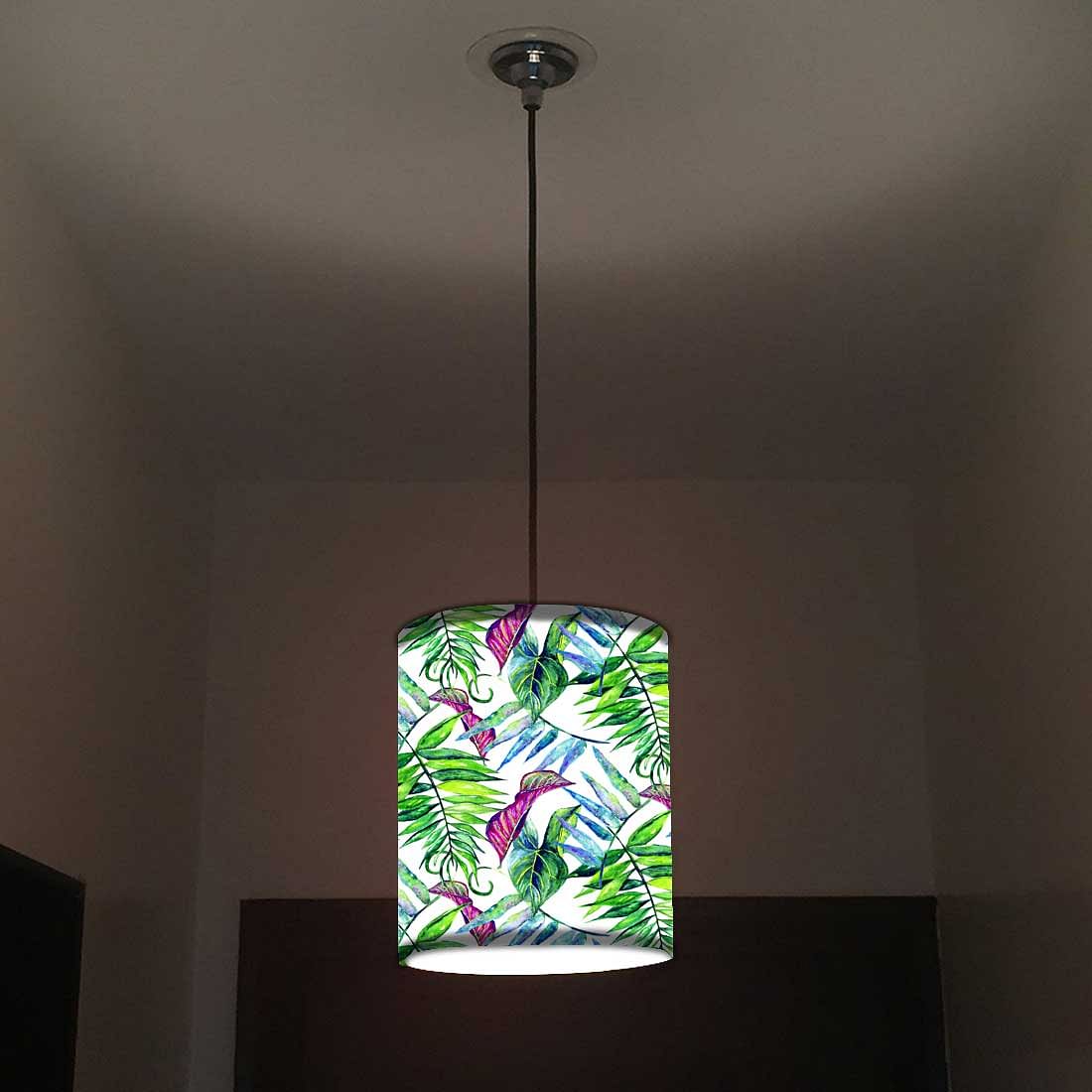Ceiling Hanging Pendant Lamp Shade - Green and Purple Tropical Leaf Nutcase