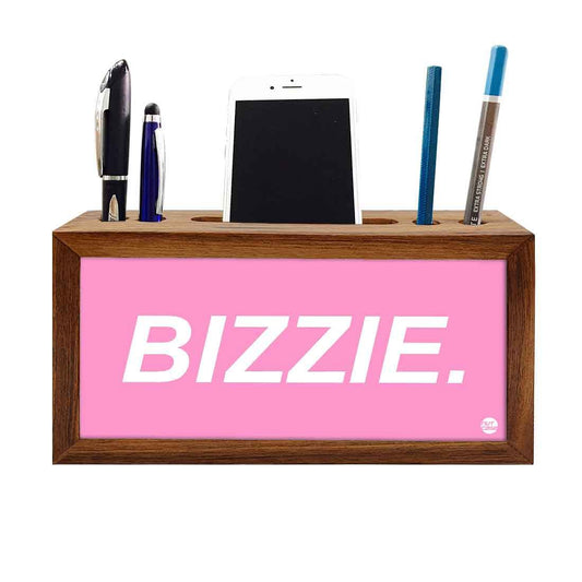 Wooden Table Organizer Pen Mobile Stand - Bizzie Nutcase