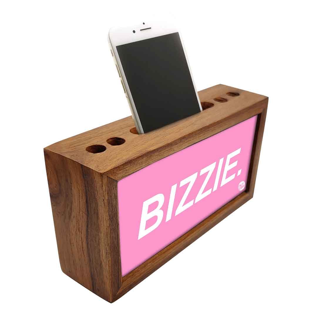 Wooden Table Organizer Pen Mobile Stand - Bizzie Nutcase