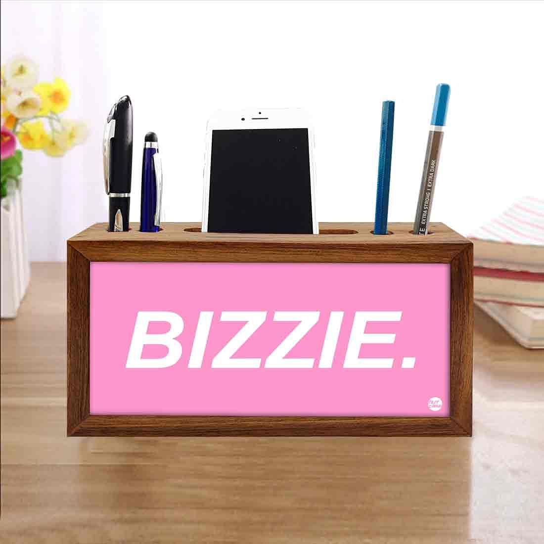 Wooden Table Organizer Pen Mobile Stand - Bizzie Nutcase