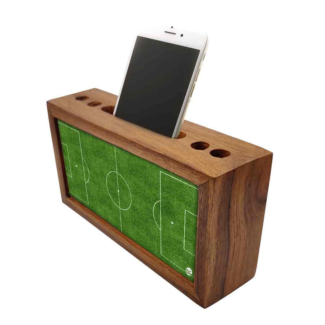 Wooden desktop organizer Pen Mobile Stand - Football Field Nutcase