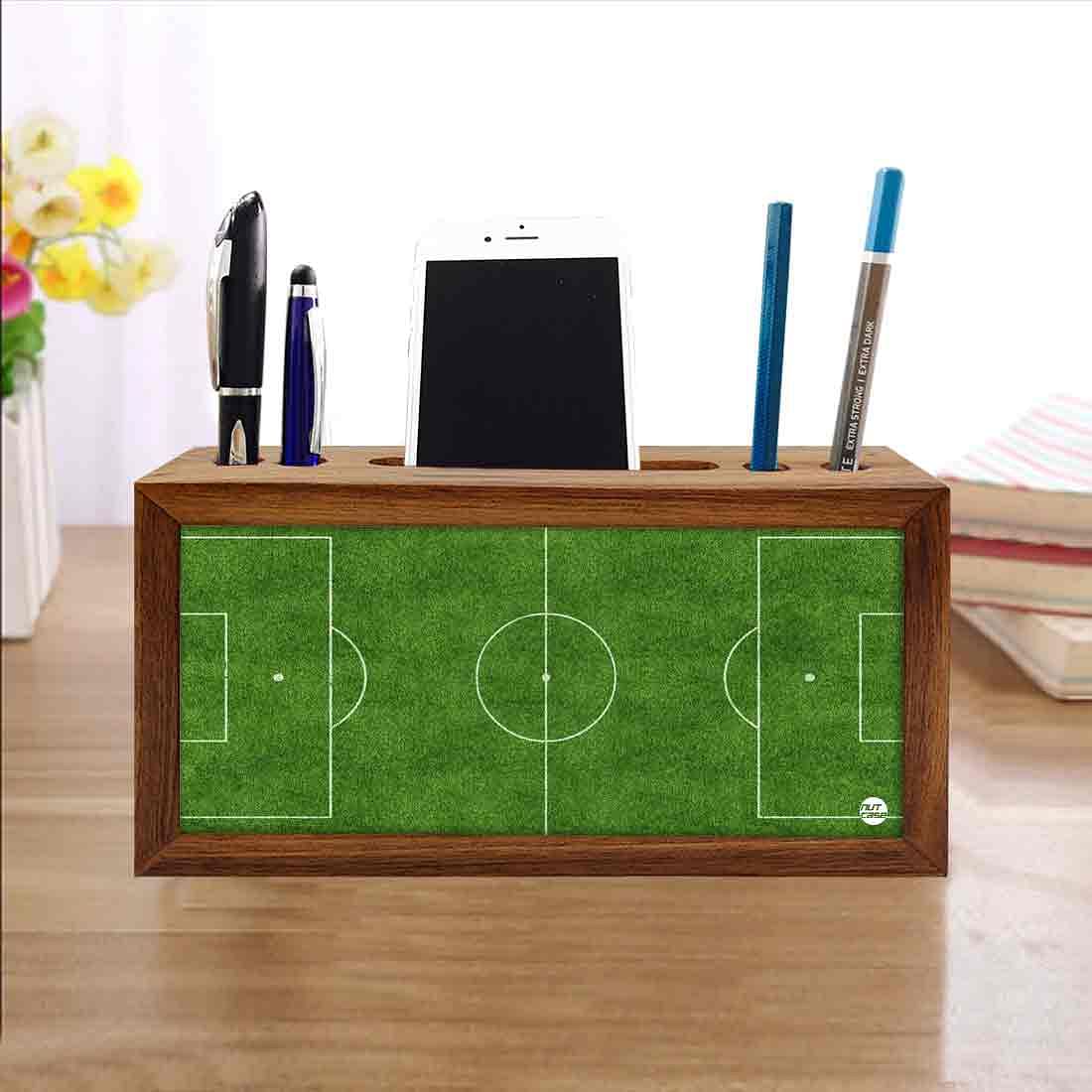 Wooden desktop organizer Pen Mobile Stand - Football Field Nutcase