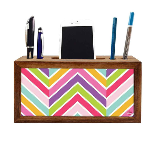 Wood desktop organizer Pen Mobile Stand - Colorful Lines Nutcase