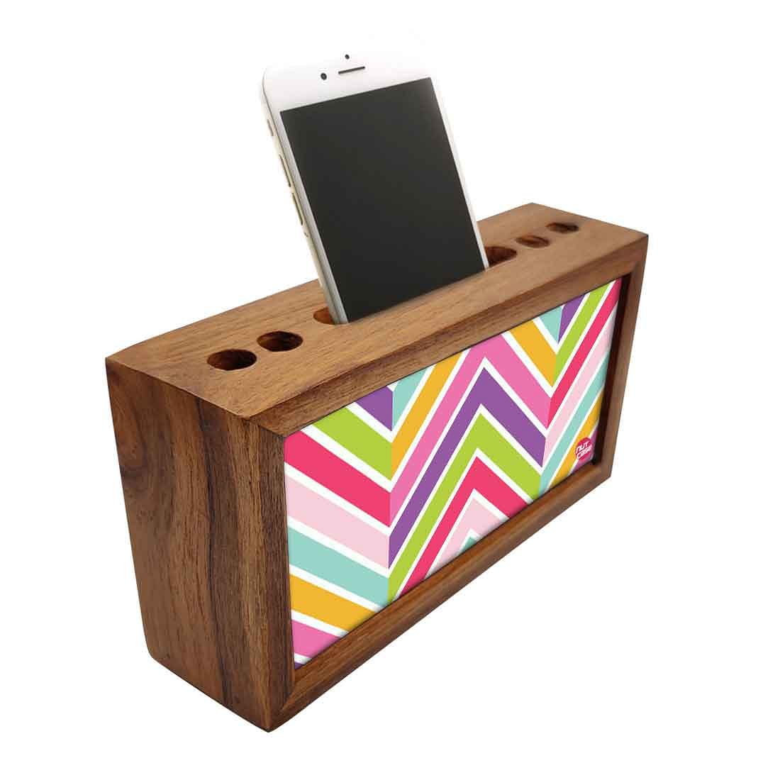 Wood desktop organizer Pen Mobile Stand - Colorful Lines Nutcase