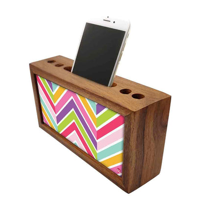 Wood desktop organizer Pen Mobile Stand - Colorful Lines Nutcase