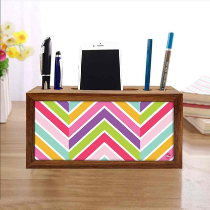 Wood desktop organizer Pen Mobile Stand - Colorful Lines Nutcase