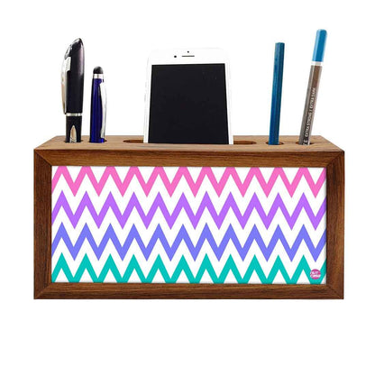 Wooden desk organizer Pen Mobile Stand - Colorful Waves Nutcase