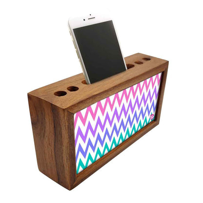 Wooden desk organizer Pen Mobile Stand - Colorful Waves Nutcase