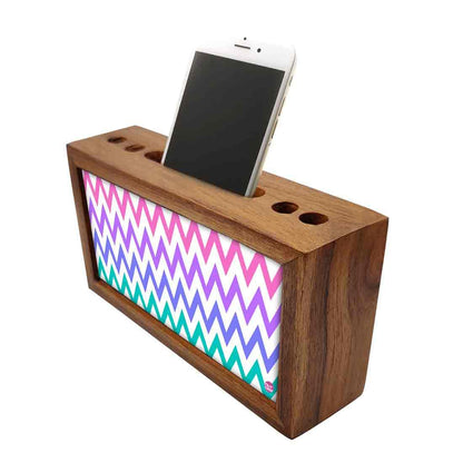 Wooden desk organizer Pen Mobile Stand - Colorful Waves Nutcase