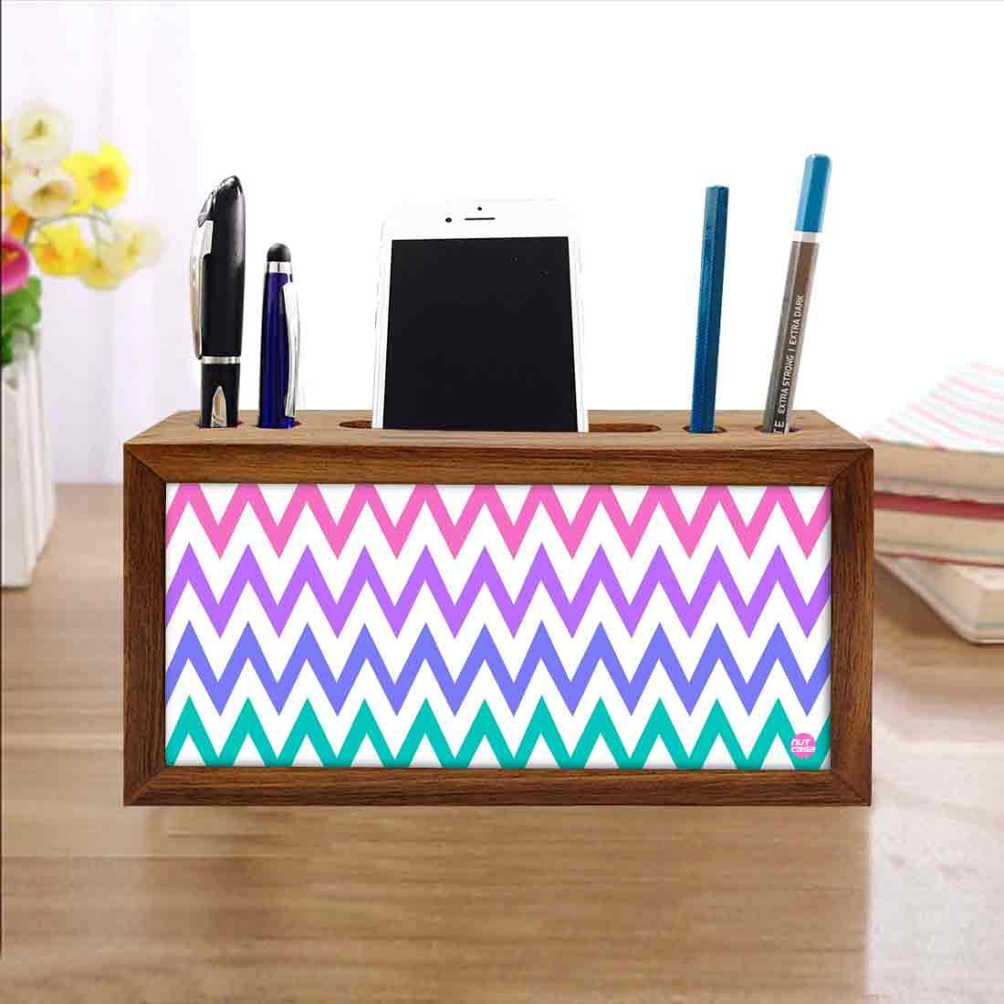 Wooden desk organizer Pen Mobile Stand - Colorful Waves Nutcase