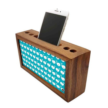 Wooden desktop organiser Pen Mobile Stand - Cute Fish Nutcase