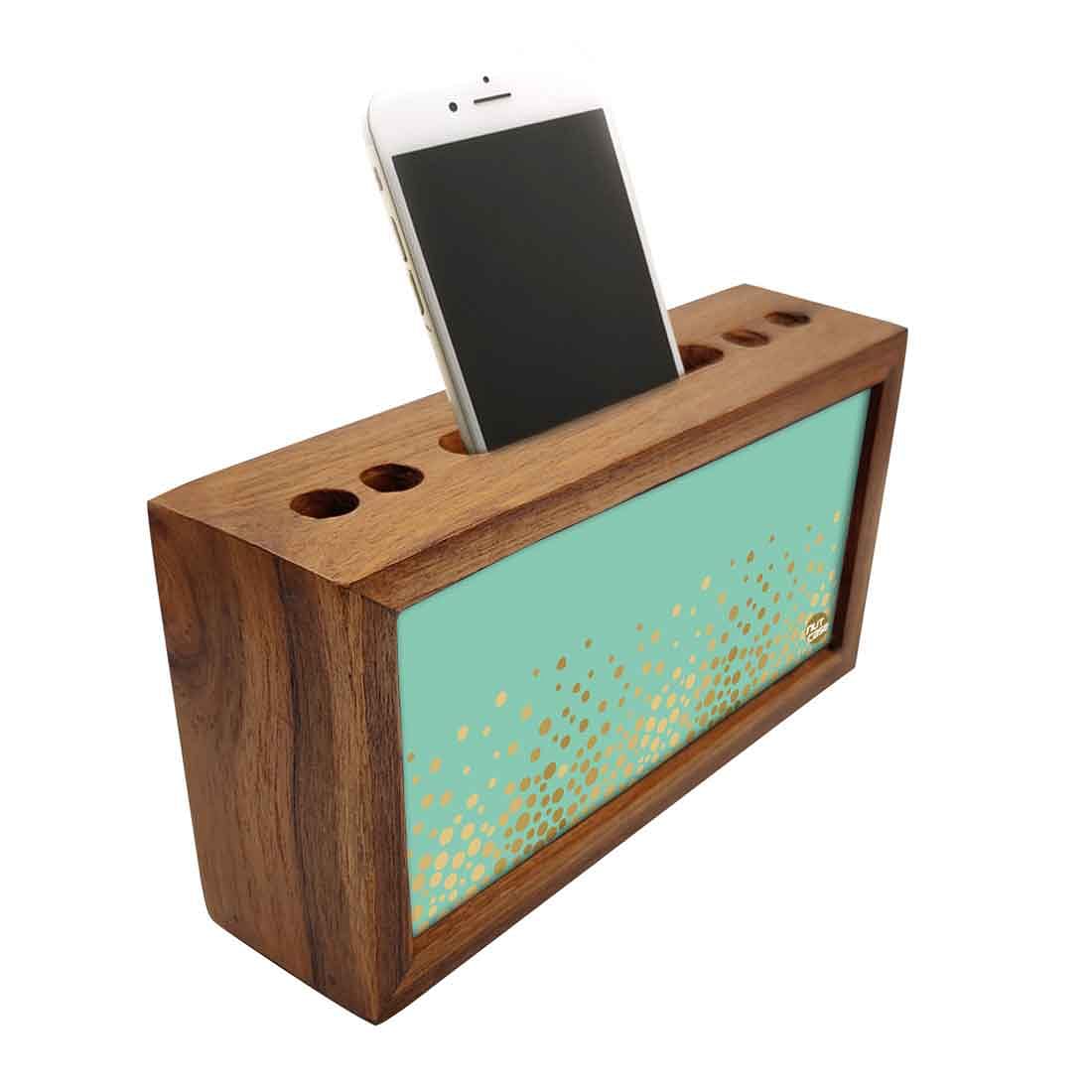 Wood office organizer Pen Mobile Stand - Mint & Gold Nutcase