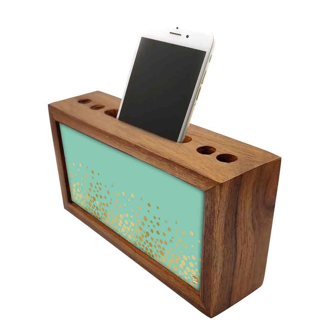 Wood office organizer Pen Mobile Stand - Mint & Gold Nutcase