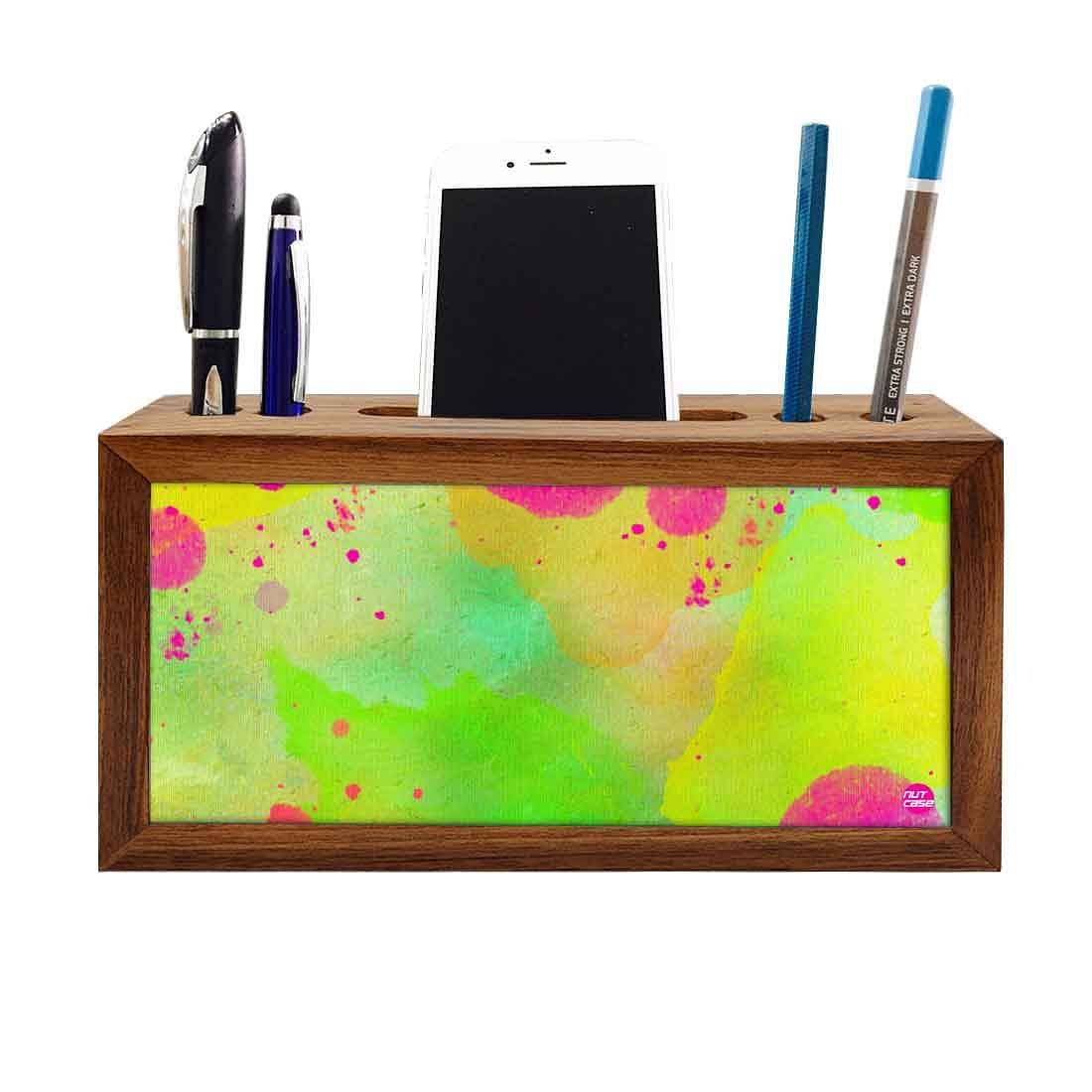 Pen Mobile Stand Holder Desk Organizer - Watercolors Paint Green Nutcase