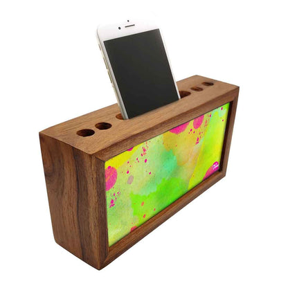 Wooden Stationery Organizer Pen and Mobile Stand Holder - Watercolors Paint Nutcase