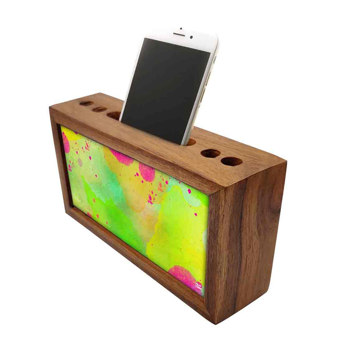 Pen Mobile Stand Holder Desk Organizer - Watercolors Paint Green Nutcase