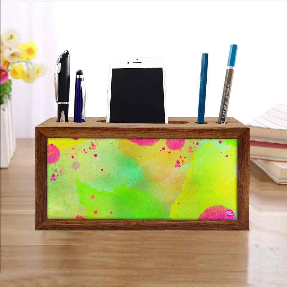 Wooden Stationery Organizer Pen and Mobile Stand Holder - Watercolors Paint Nutcase
