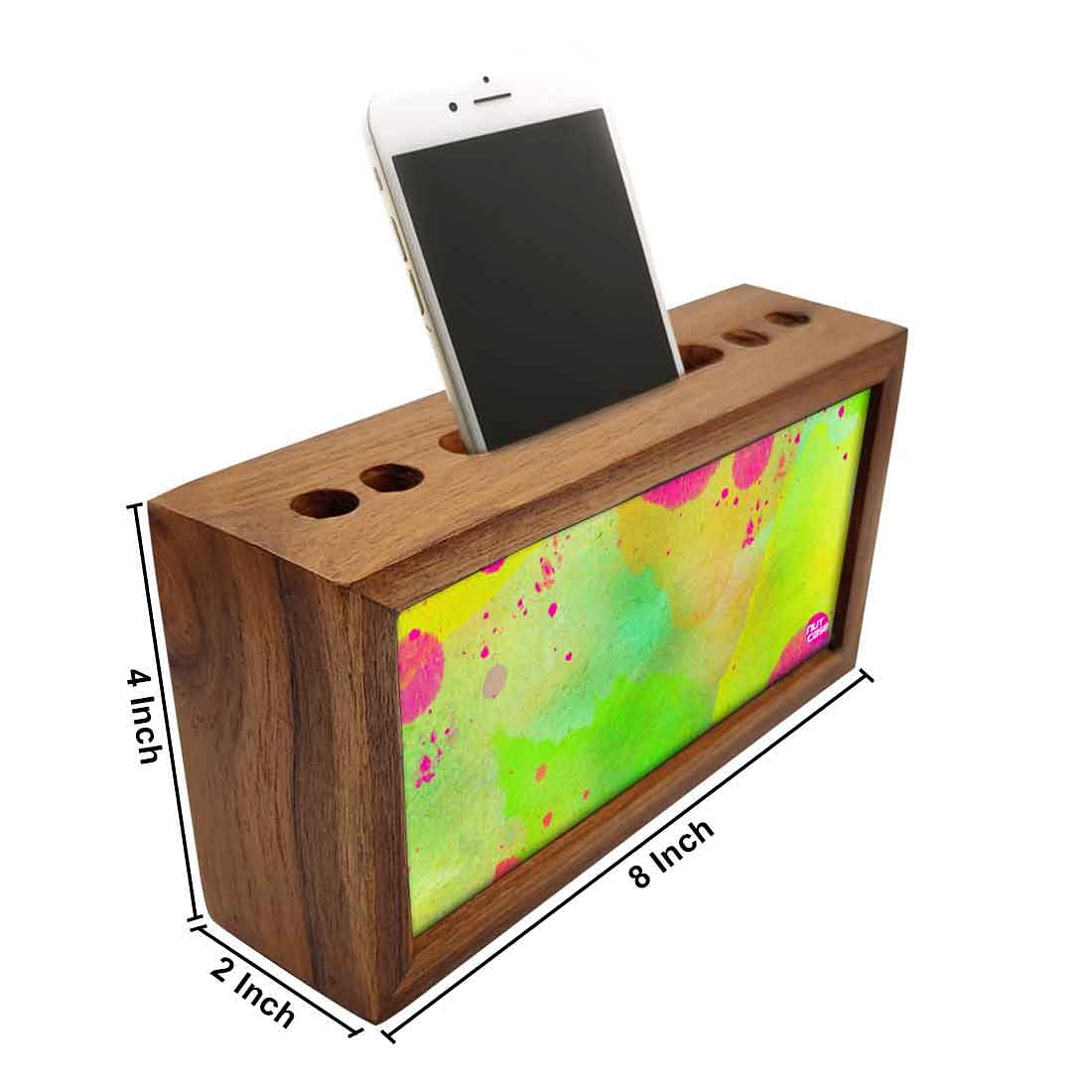 Pen Mobile Stand Holder Desk Organizer - Watercolors Paint Green Nutcase