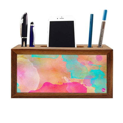 Pen Mobile Stand Holder Desk Organizer - Watercolors Paint Yellow Nutcase