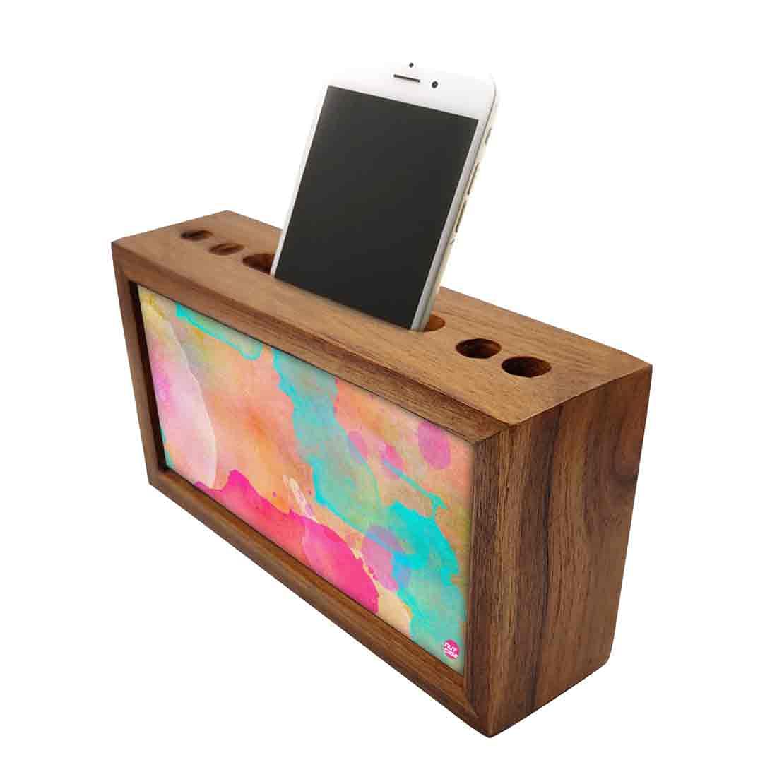 Pen Mobile Stand Holder Desk Organizer - Watercolors Paint Yellow Nutcase