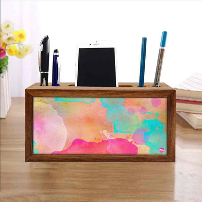 Pen Mobile Stand Holder Desk Organizer - Watercolors Paint Yellow Nutcase