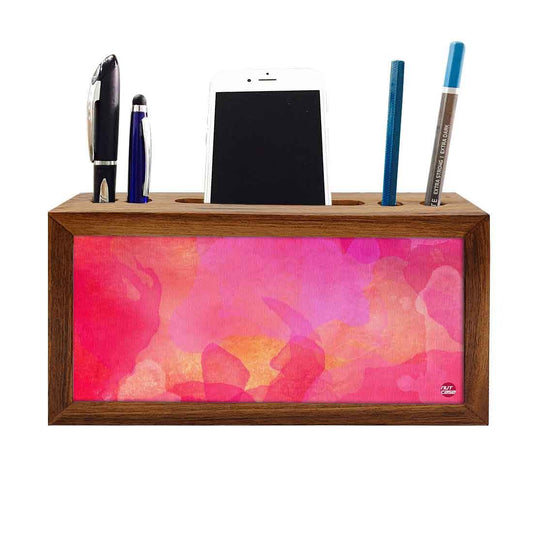 Wooden desk organizer Pen Mobile Stand - Watercolors Paint Blue & Purple Nutcase
