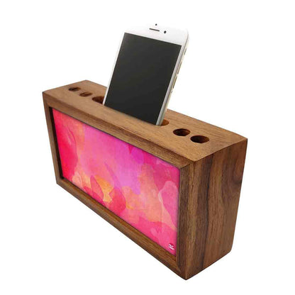 Wooden desk organizer Pen Mobile Stand - Watercolors Paint Blue & Purple Nutcase