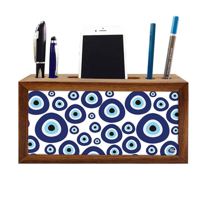 Wooden Phone Stand With Pen Holder for Office - Evil Eye Stones Nutcase