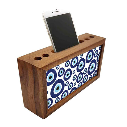 Wooden Phone Stand With Pen Holder for Office - Evil Eye Stones Nutcase