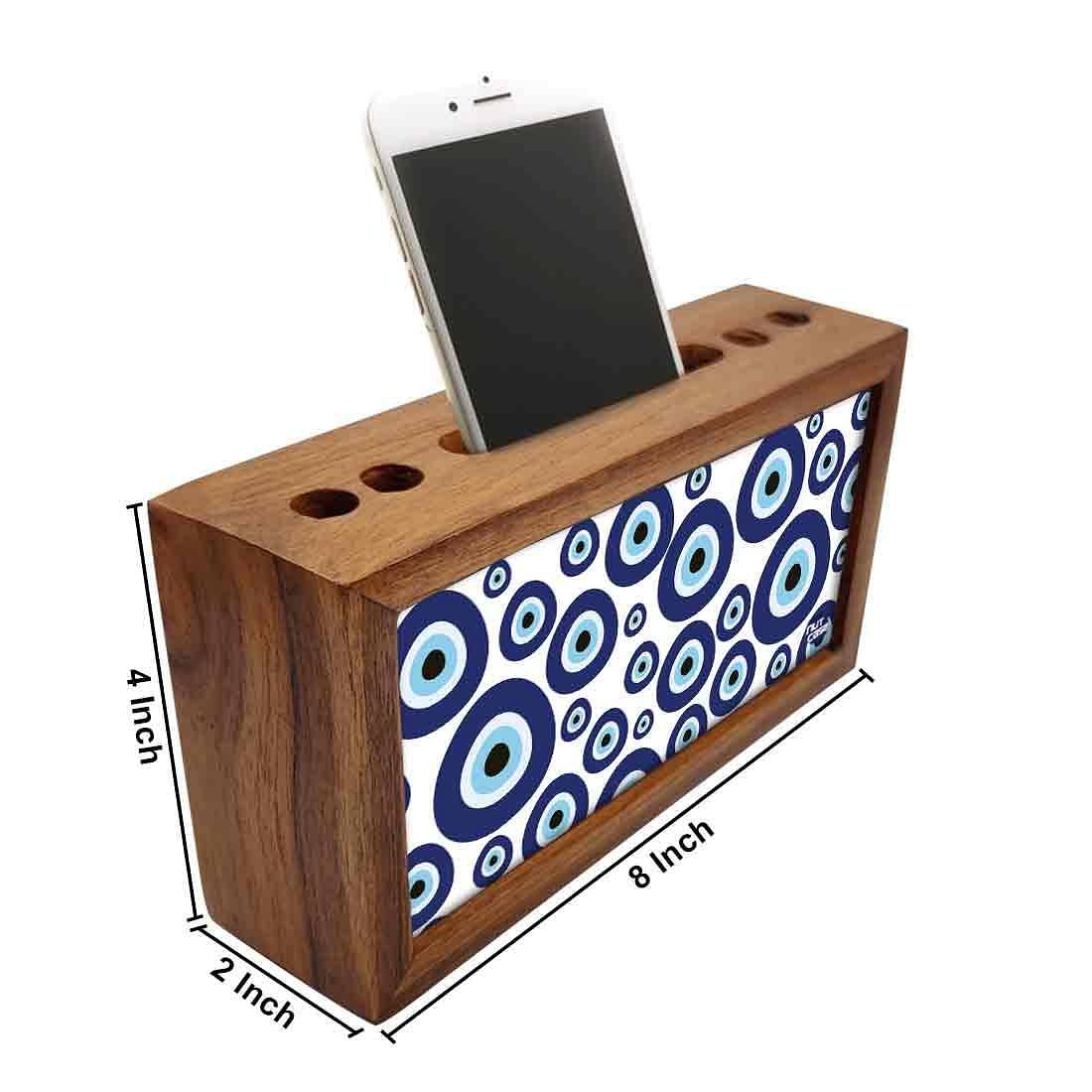 Wooden Phone Stand With Pen Holder for Office - Evil Eye Stones Nutcase