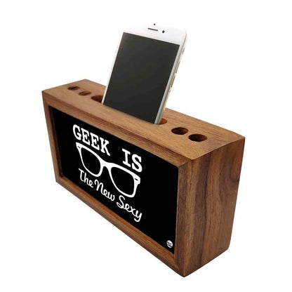 Teak Wood Pen Mobile Stand Organizer- Inner Geek Nutcase