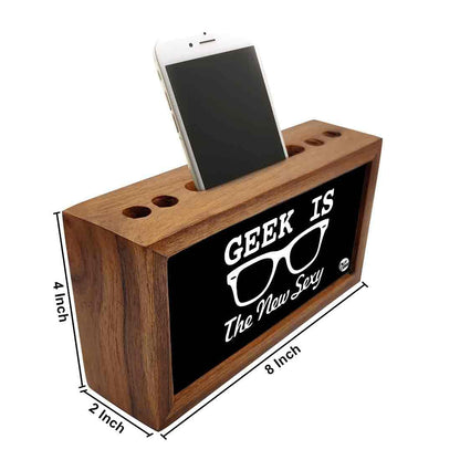 Teak Wood Pen Mobile Stand Organizer- Inner Geek Nutcase