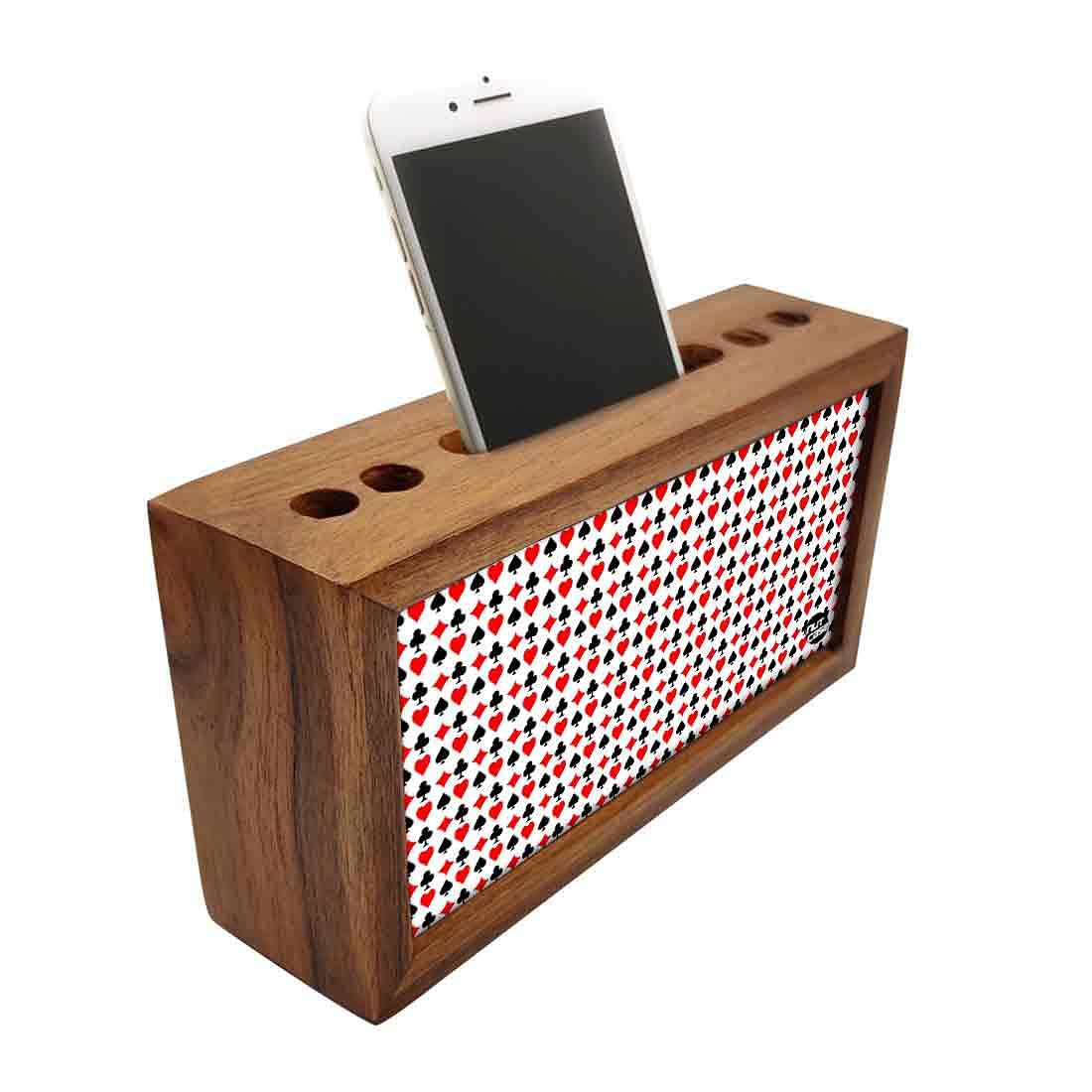 Teak Wood Desk Organiser - Playing Cards Ace And Heart Nutcase
