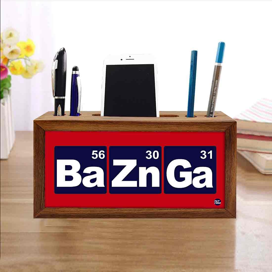 Wooden Mobile and Pen Holder Office Desk Organizer - Bazinga Red Nutcase