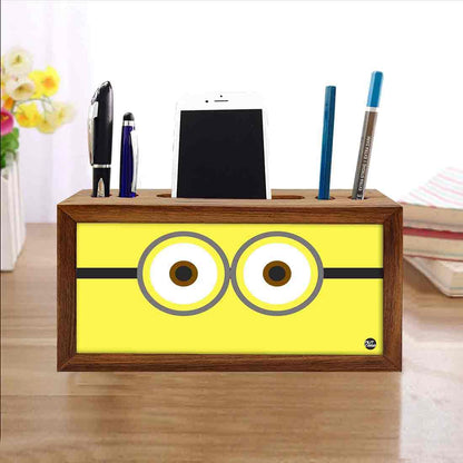 Wooden Desk Organizers Pen Stand for Mobile Holder - Cute Eyes Nutcase