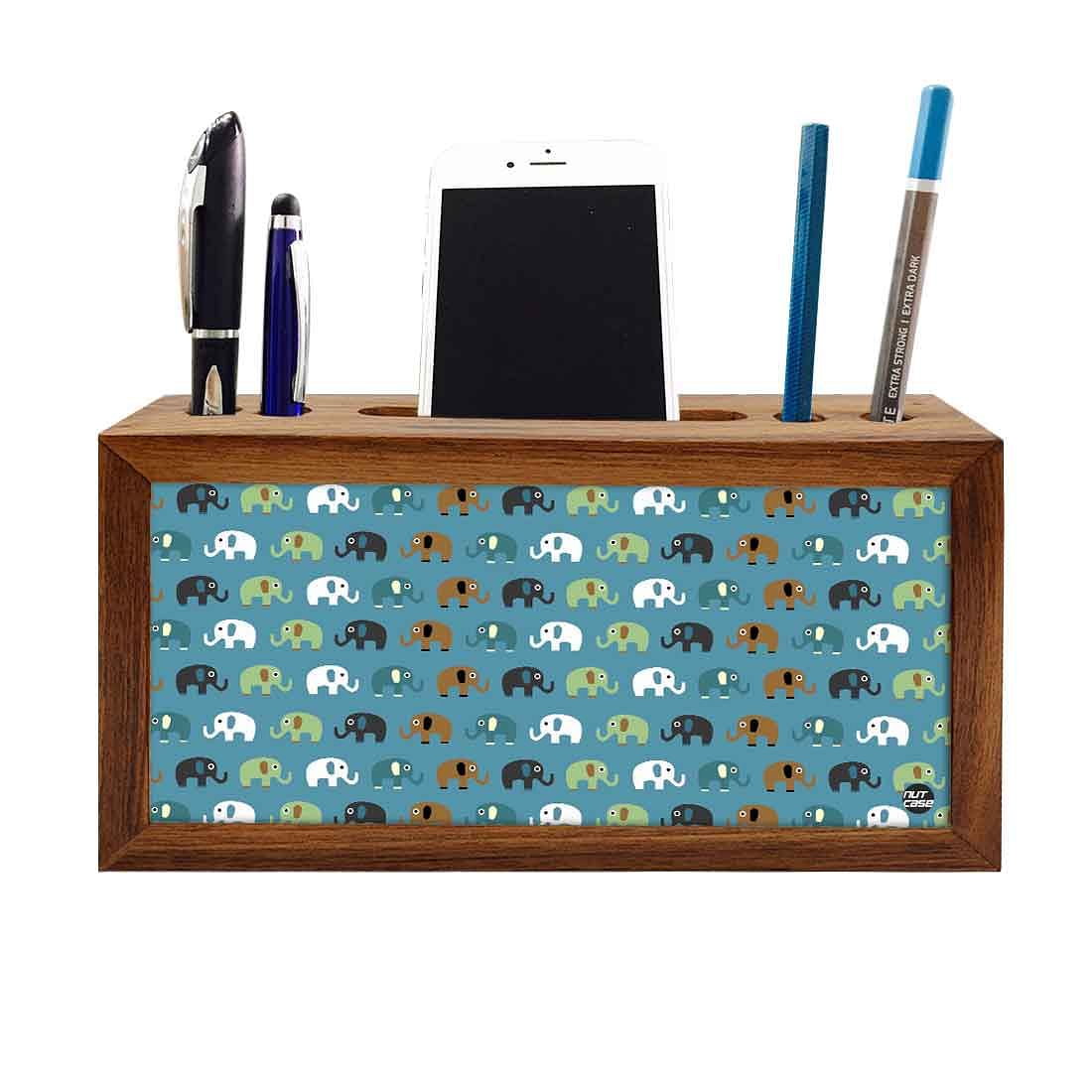 Pen Mobile Stand Holder Desk Organizer - Elephants Blue Nutcase