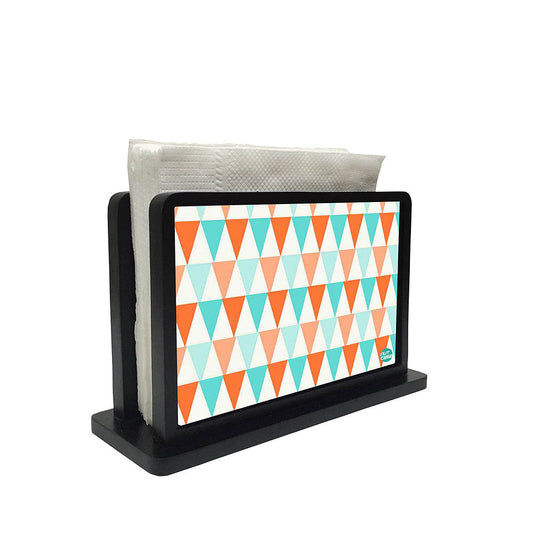 Tissue Holder Paper Napkin Stand -  Orange And Mint Triangles Nutcase