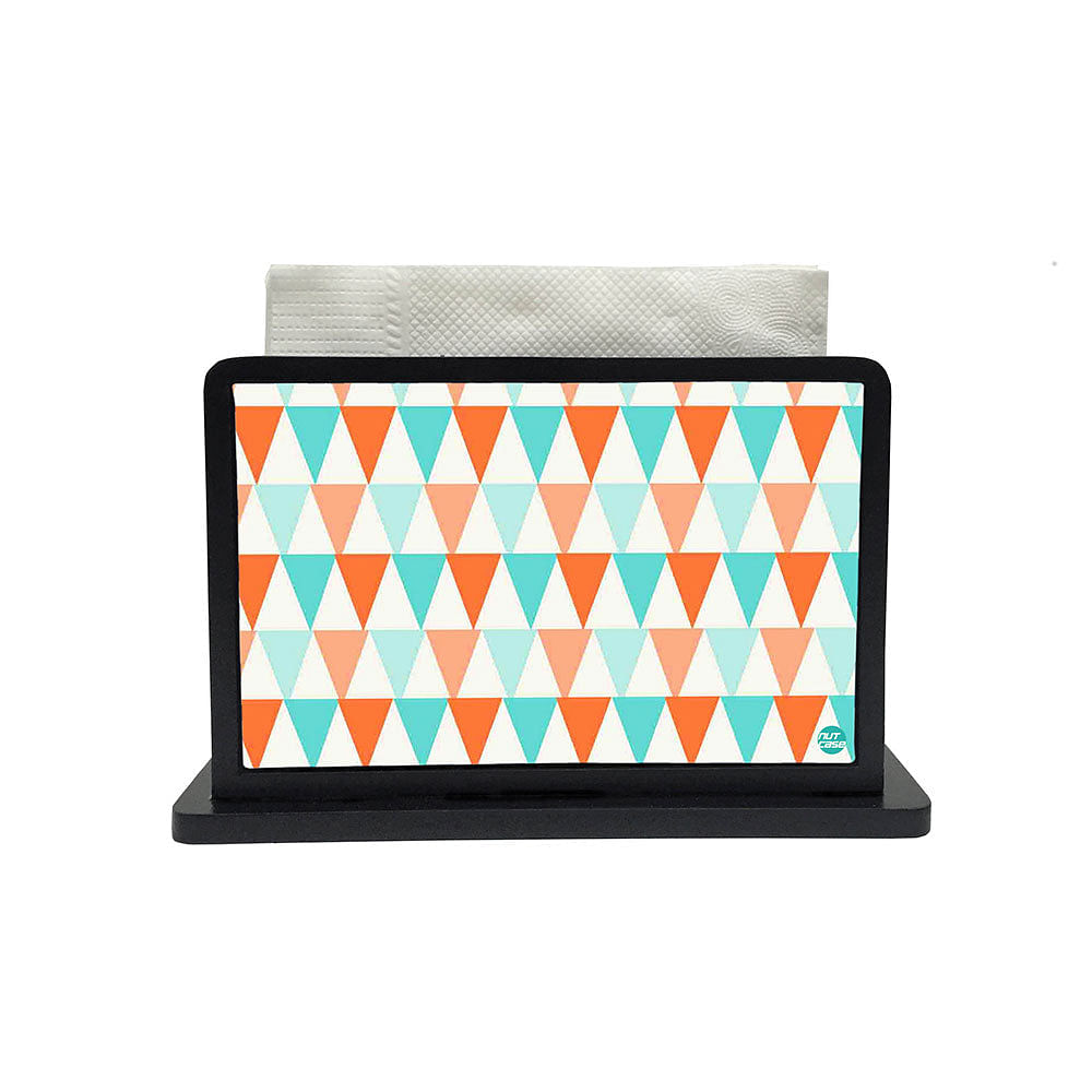 Tissue Holder Paper Napkin Stand -  Orange And Mint Triangles Nutcase