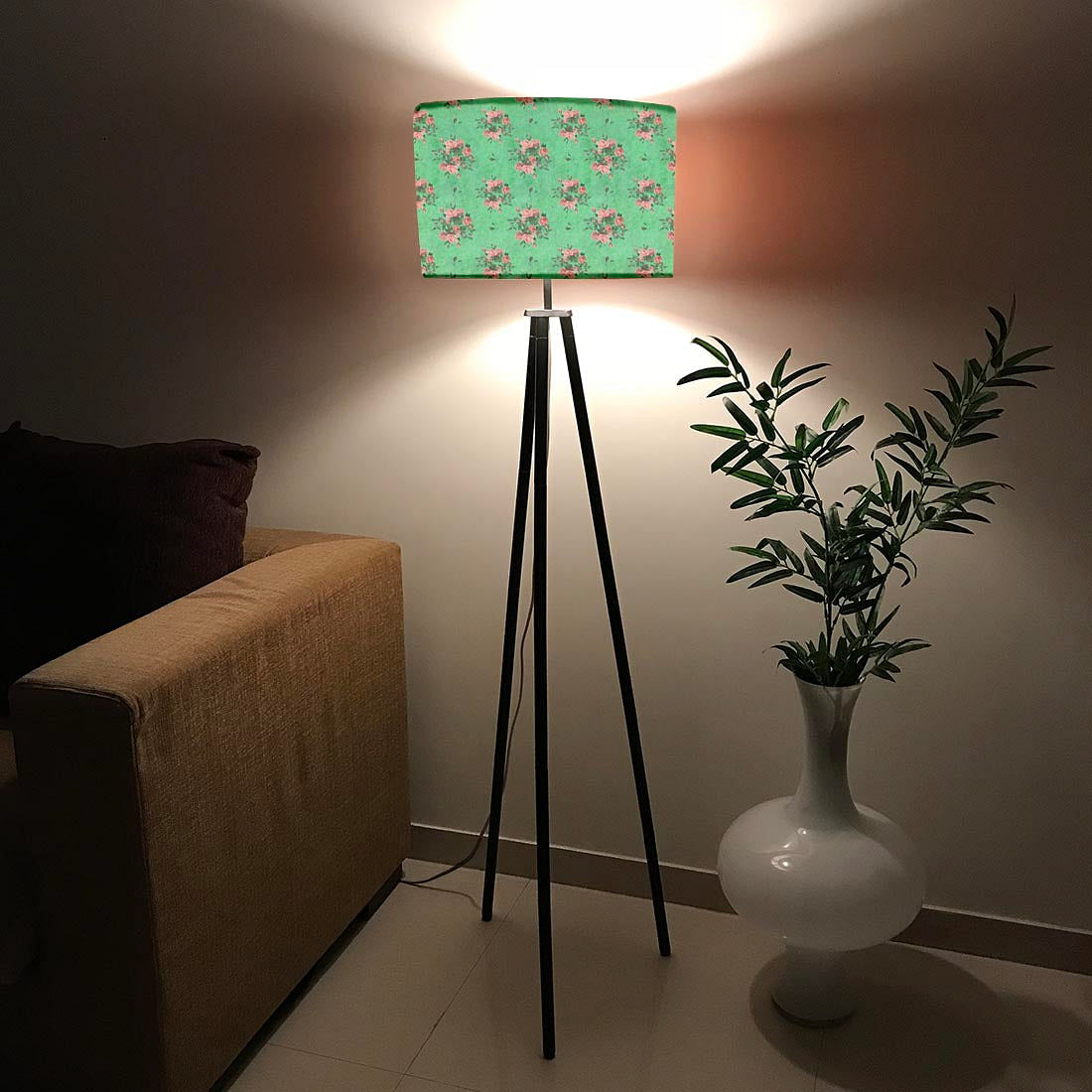 Tripod Floor Lamp Standing Light for Living Rooms -Shabby Chic Flowers Nutcase