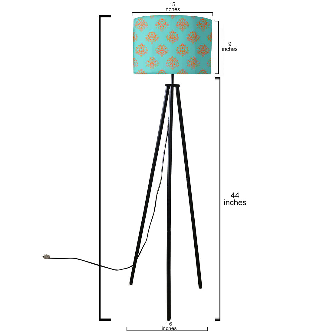Tripod Floor Lamp Standing Light for Living Rooms -Blue Orange Damask Nutcase