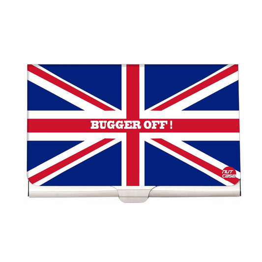 Designer Visiting Card Holder Nutcase - BUGGER OFF ! Union Jack British Flag Nutcase