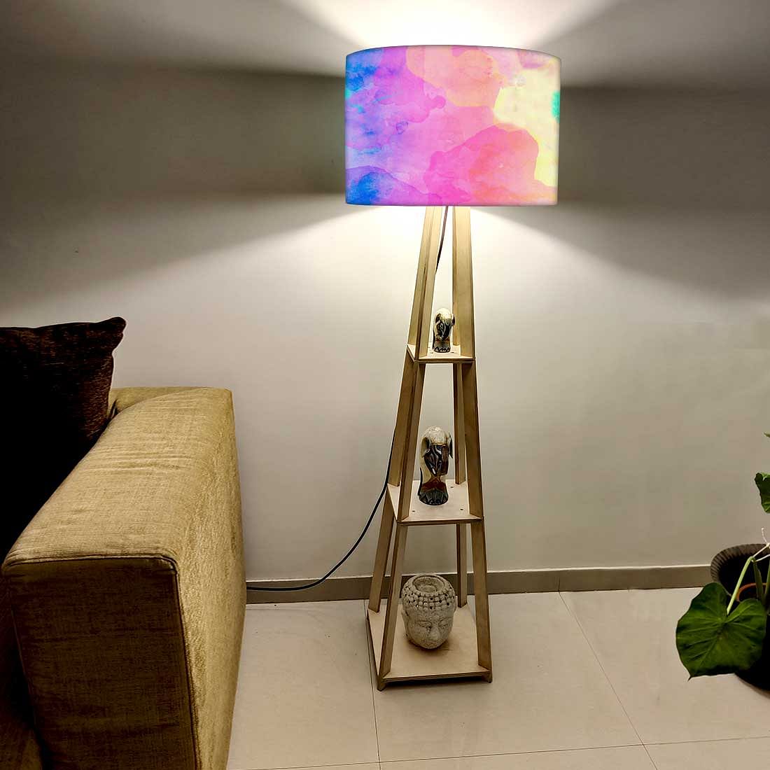 Wooden Tripod Floor Lamp for Living Room - Rainbow Watercolor Nutcase