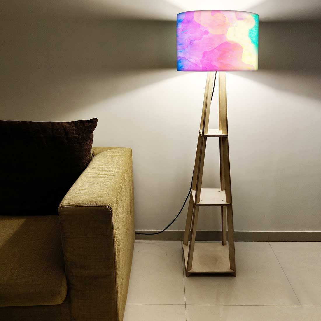 Wooden Tripod Floor Lamp for Living Room - Rainbow Watercolor Nutcase