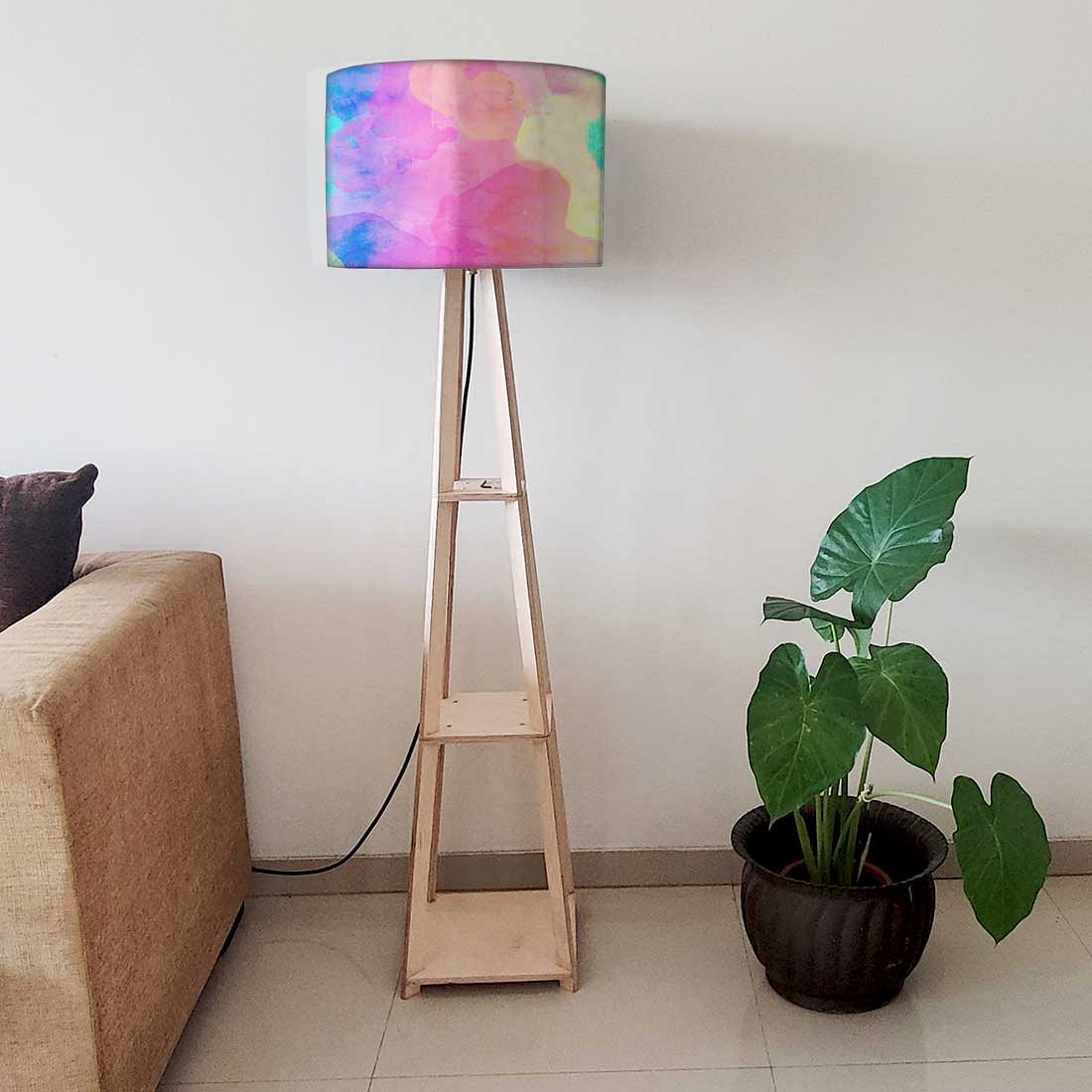 Wooden Tripod Floor Lamp for Living Room - Rainbow Watercolor Nutcase