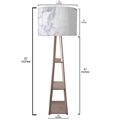 Wooden Corner Floor Lamp Long with Shelf - White Marble Effect Nutcase